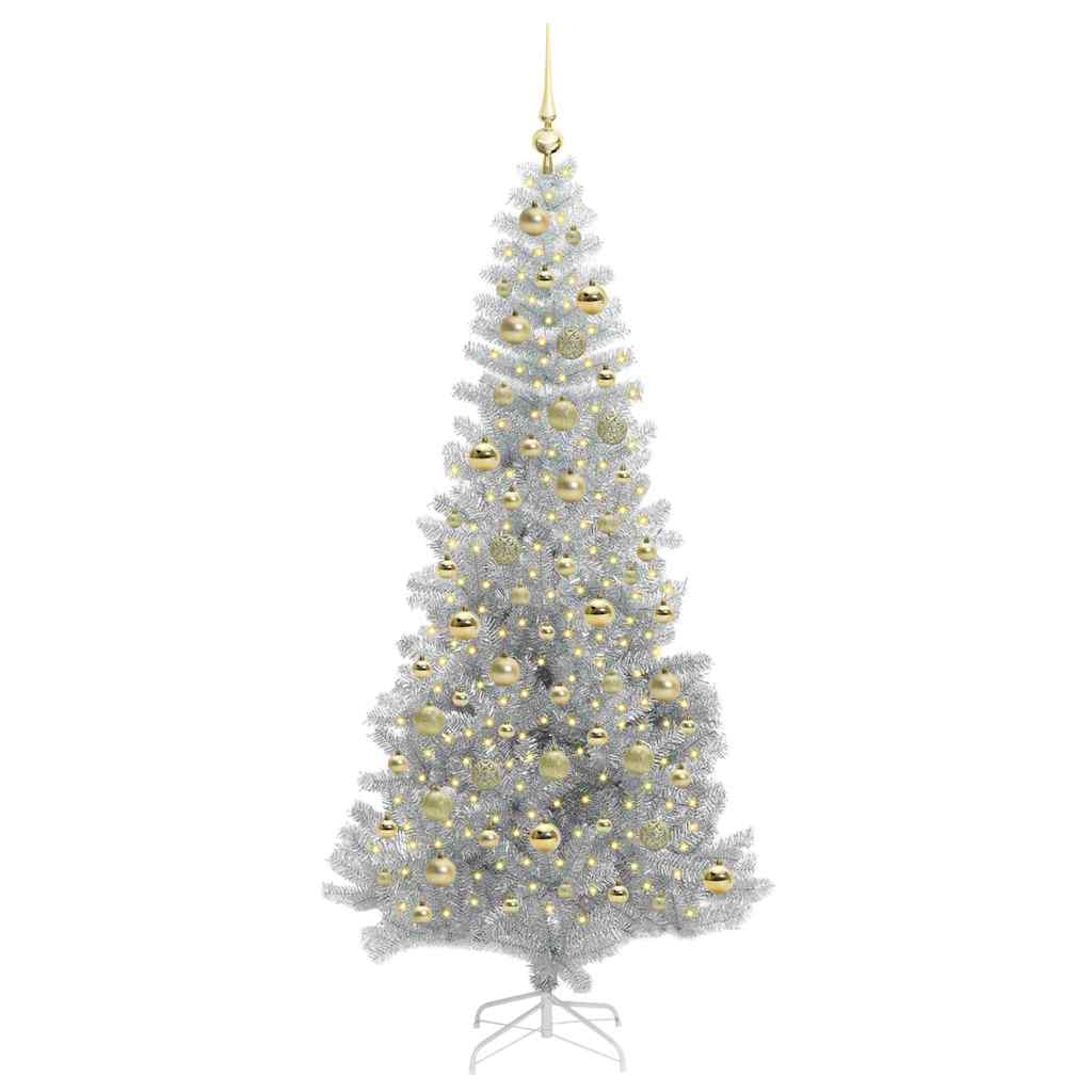 Christmas Tree with 300 LEDs with Stand Silver 210 cm PET
