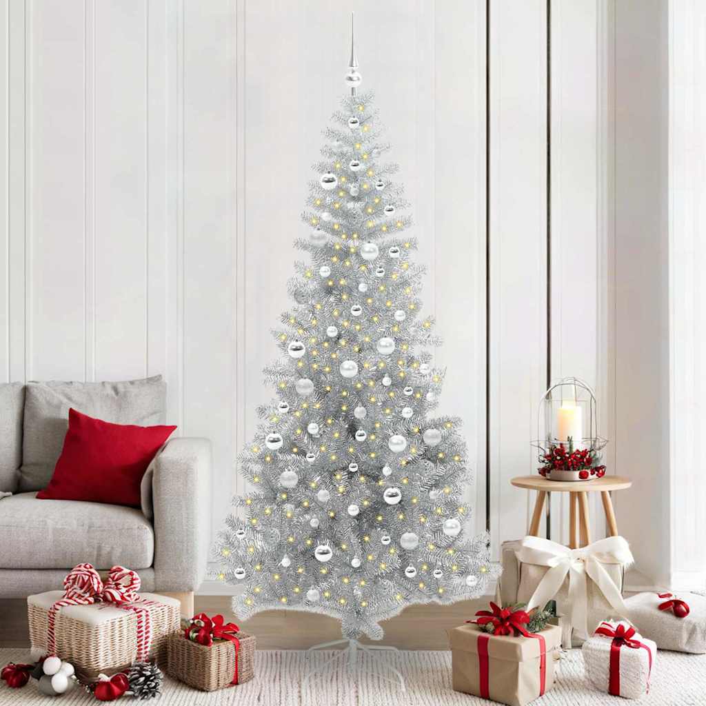Christmas Tree with 300 LEDs with Stand Silver 210 cm PET