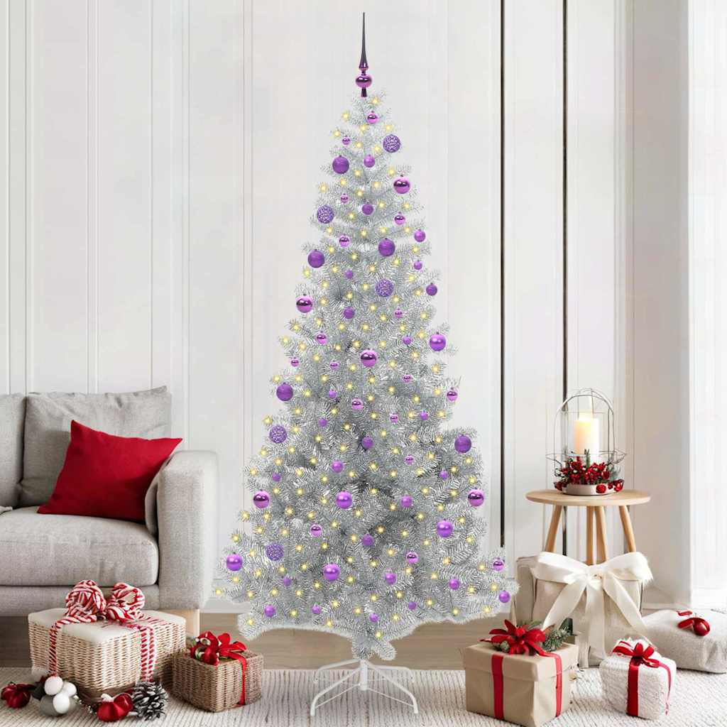 Christmas Tree with 300 LEDs with Stand Silver 210 cm PET