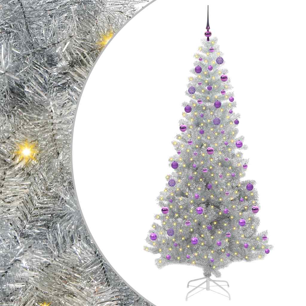 Christmas Tree with 300 LEDs with Stand Silver 210 cm PET