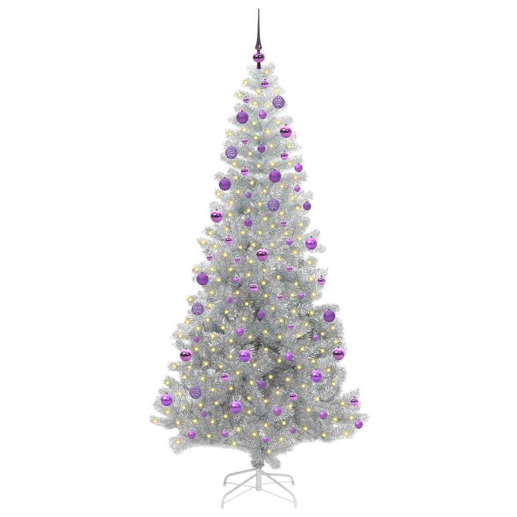 Christmas Tree with 300 LEDs with Stand Silver 210 cm PET