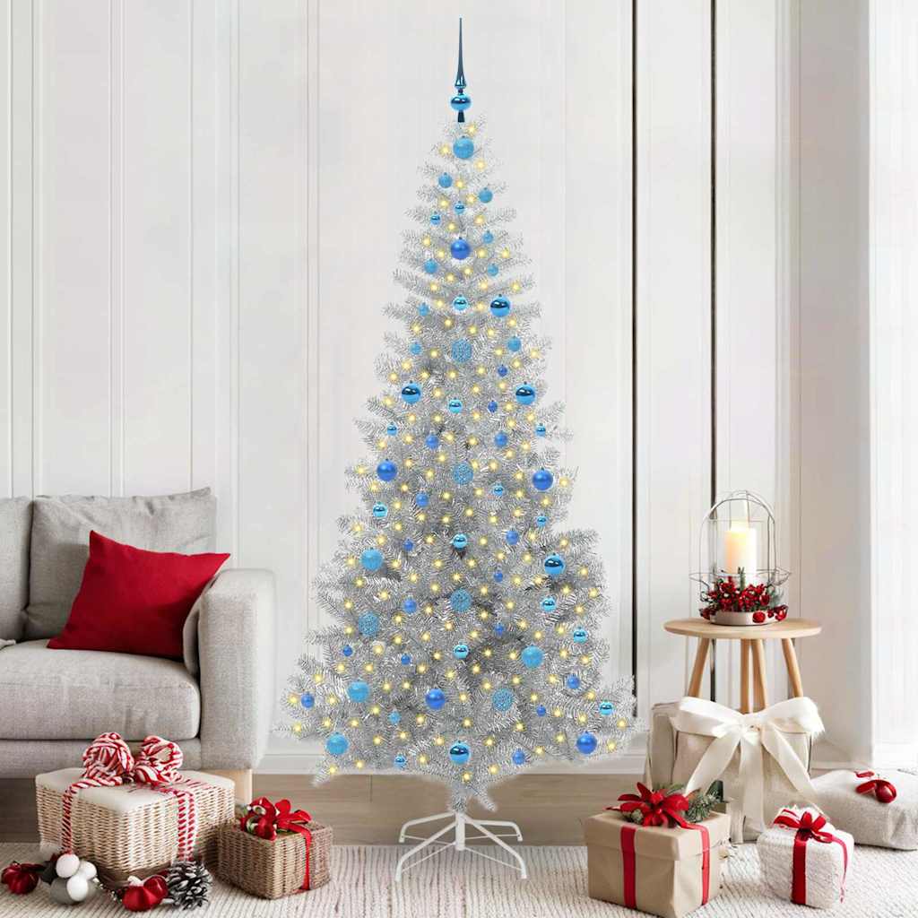 Christmas Tree with 300 LEDs with Stand Silver 210 cm PET