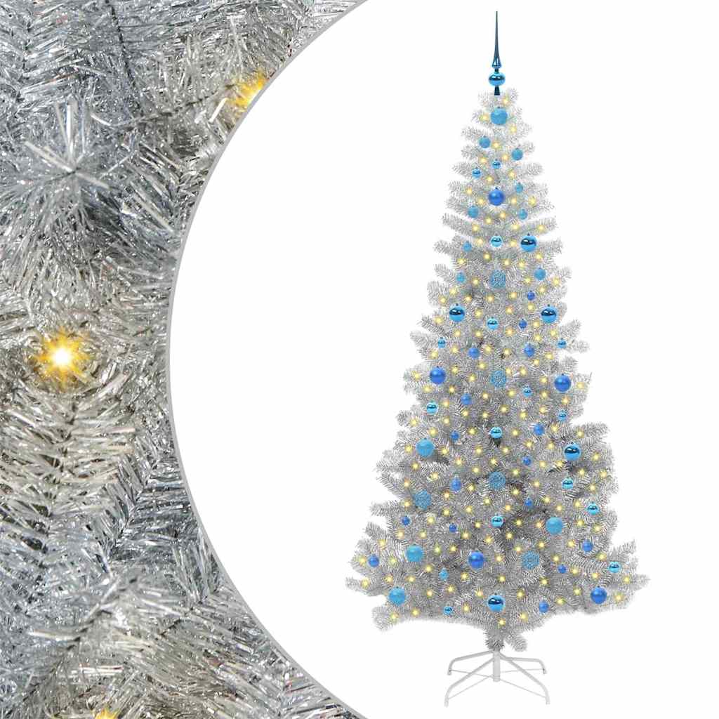 Christmas Tree with 300 LEDs with Stand Silver 210 cm PET