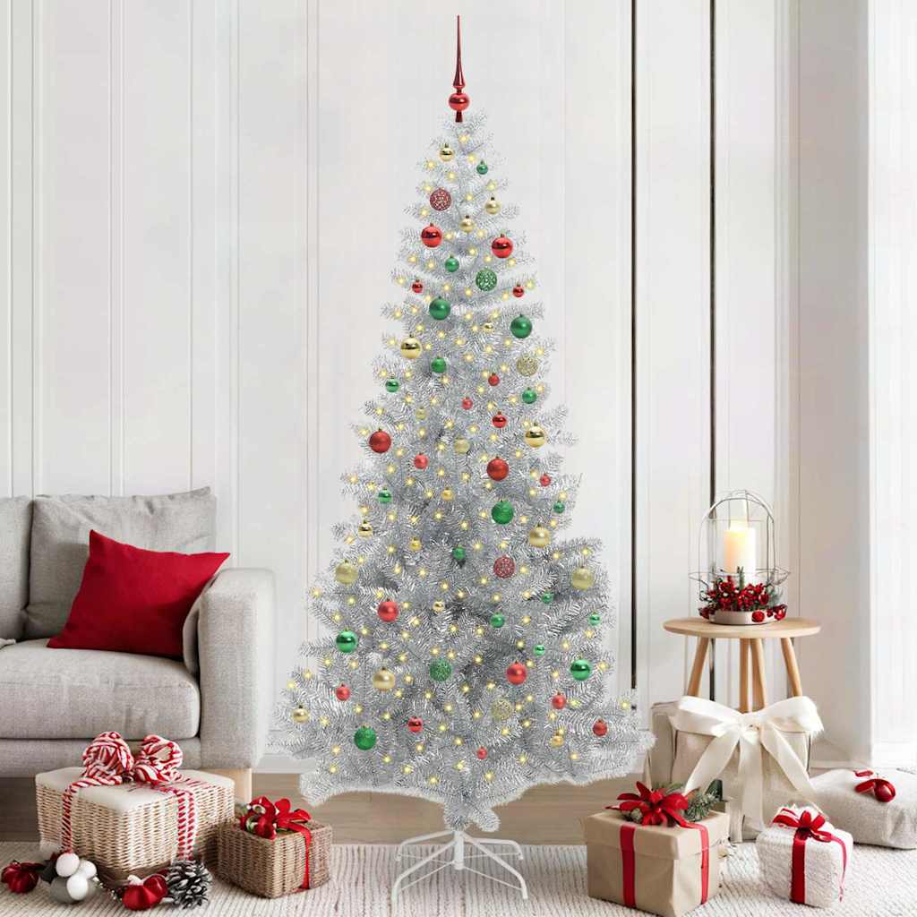 Christmas Tree with 300 LEDs with Stand Silver 210 cm PET