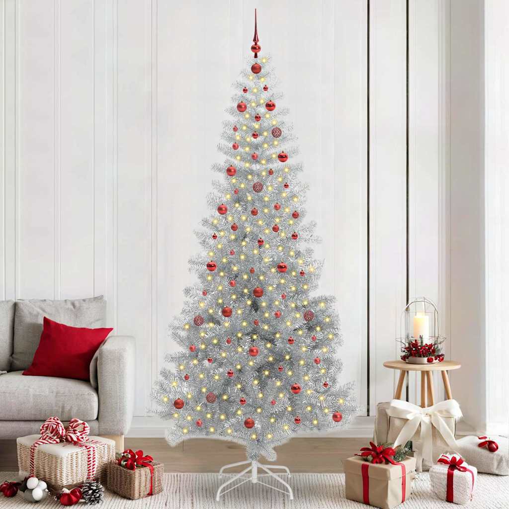 Christmas Tree with 300 LEDs with Stand Silver 240 cm PET
