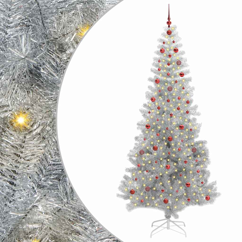 Christmas Tree with 300 LEDs with Stand Silver 240 cm PET