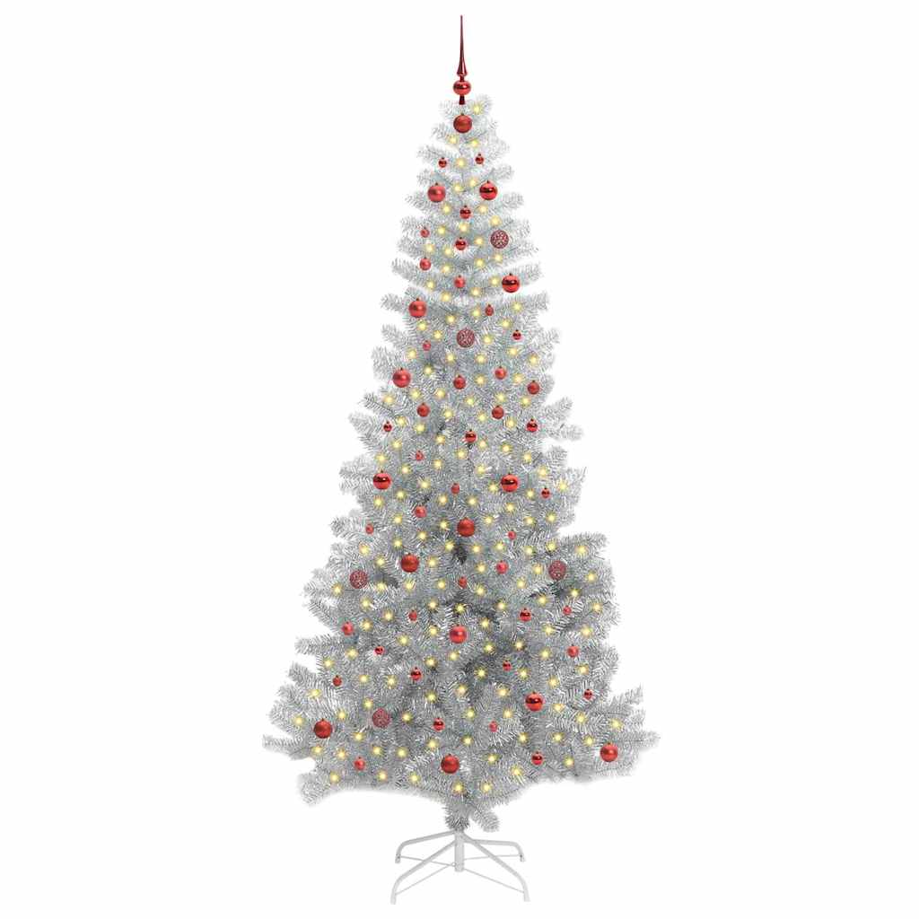 Christmas Tree with 300 LEDs with Stand Silver 240 cm PET