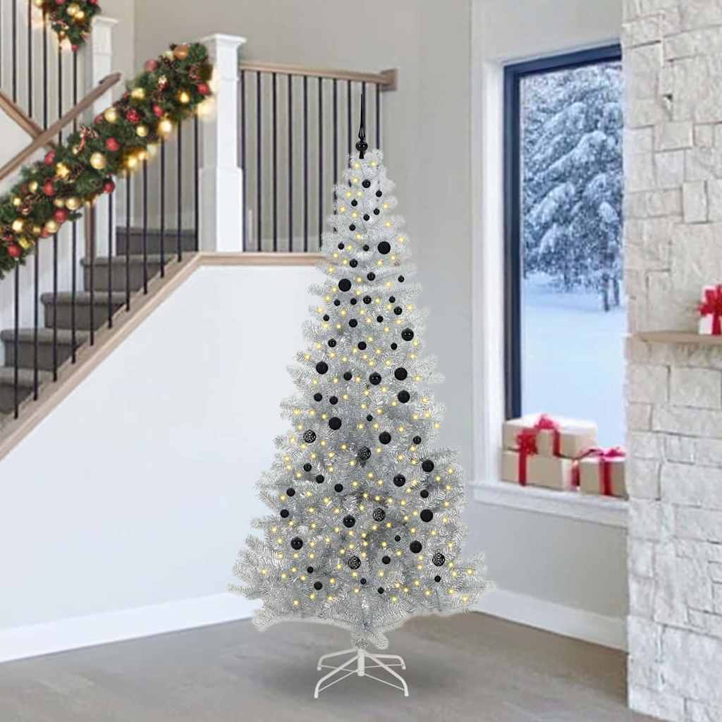 Christmas Tree with 300 LEDs with Stand Silver 240 cm PET