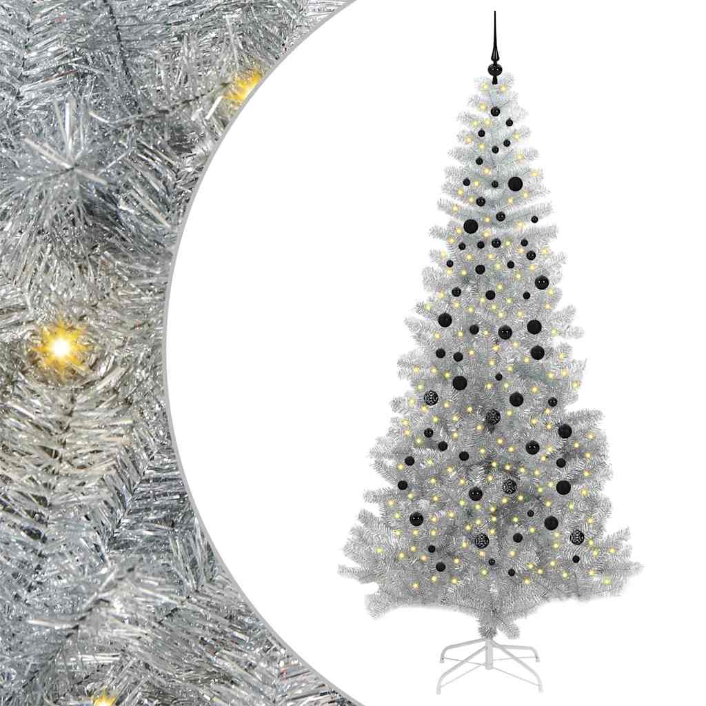 Christmas Tree with 300 LEDs with Stand Silver 240 cm PET