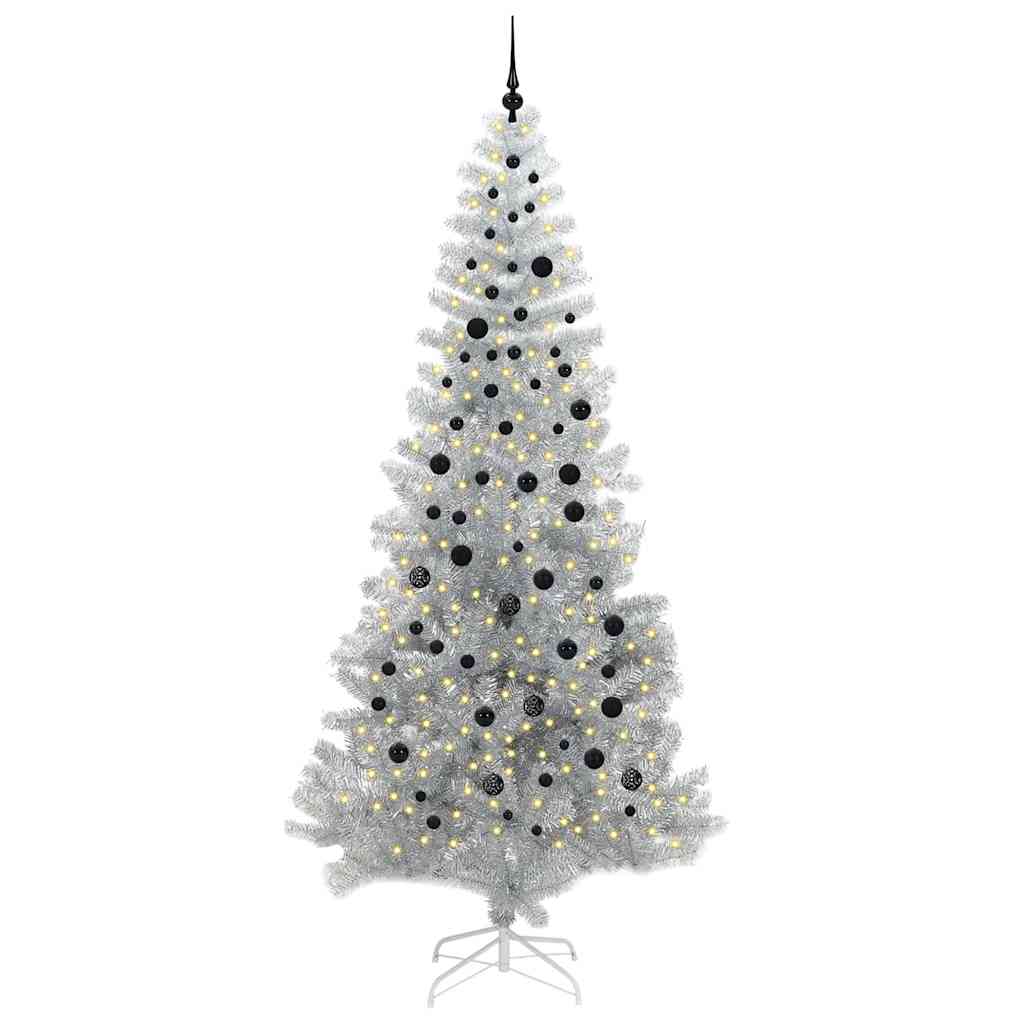 Christmas Tree with 300 LEDs with Stand Silver 240 cm PET