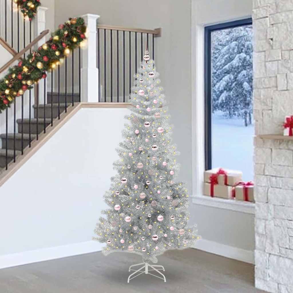 Christmas Tree with 300 LEDs with Stand Silver 240 cm PET