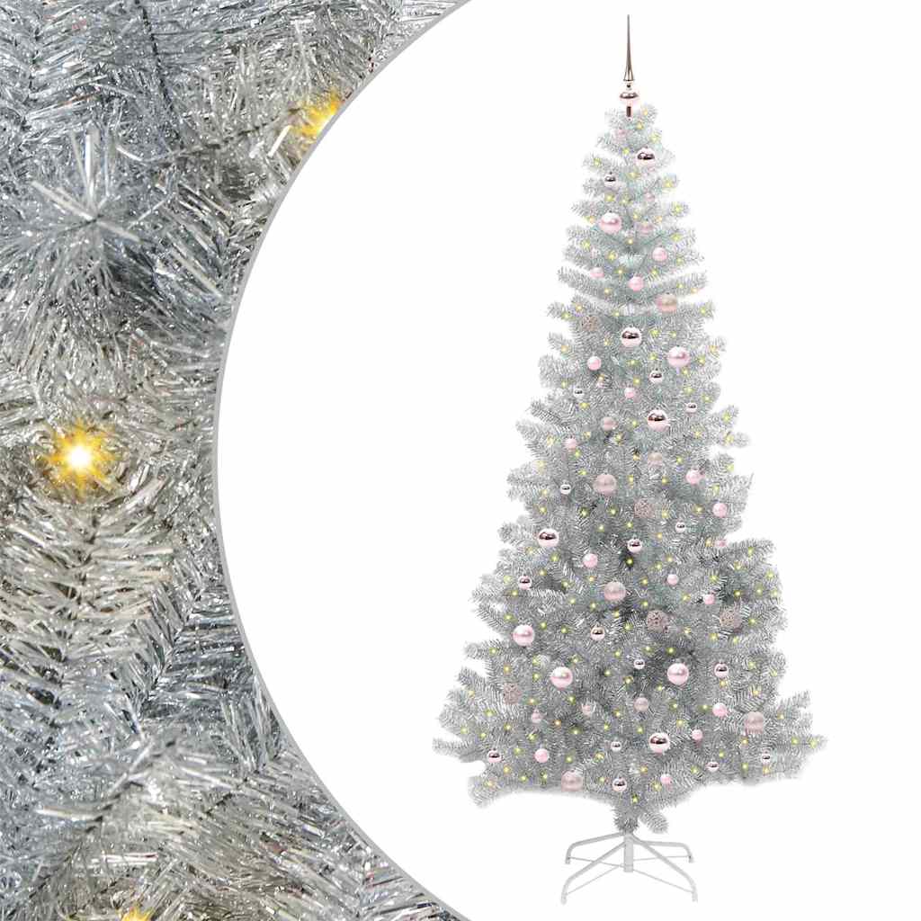 Christmas Tree with 300 LEDs with Stand Silver 240 cm PET