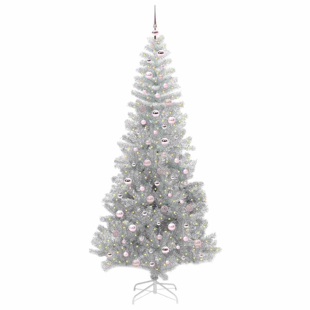 Christmas Tree with 300 LEDs with Stand Silver 240 cm PET