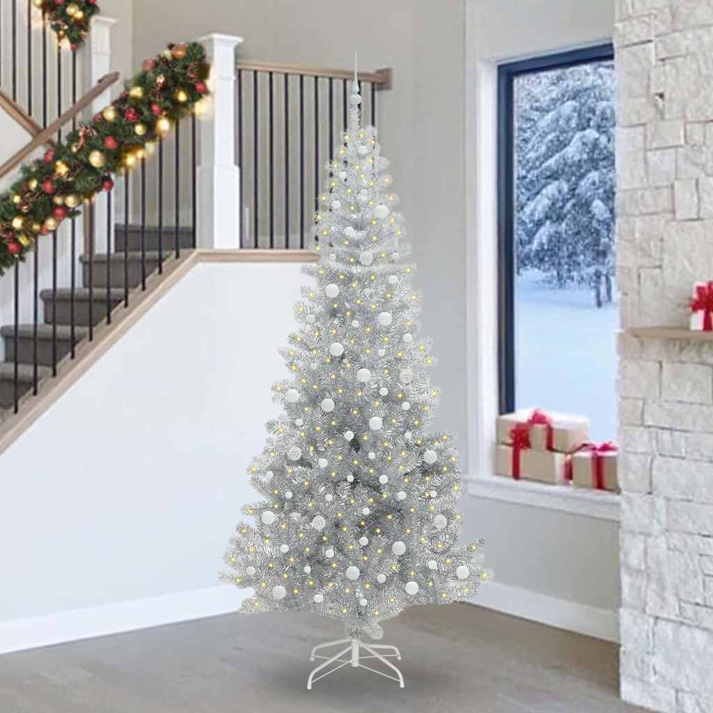 Christmas Tree with 300 LEDs with Stand Silver 240 cm PET