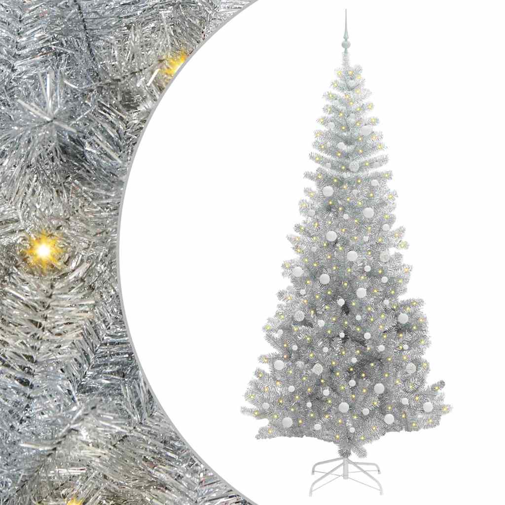 Christmas Tree with 300 LEDs with Stand Silver 240 cm PET