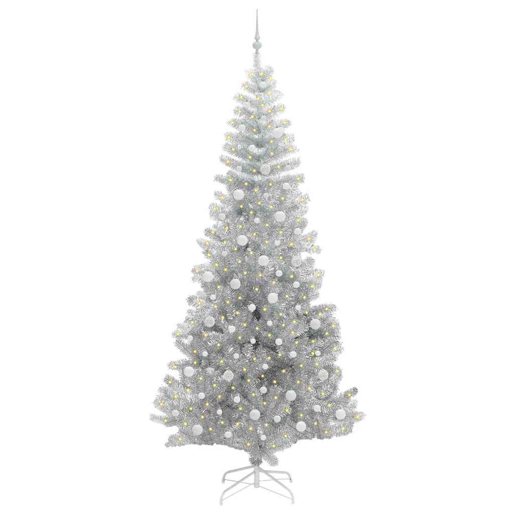 Christmas Tree with 300 LEDs with Stand Silver 240 cm PET
