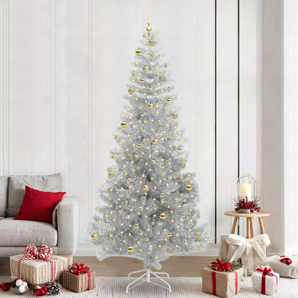 Christmas Tree with 300 LEDs with Stand Silver 240 cm PET