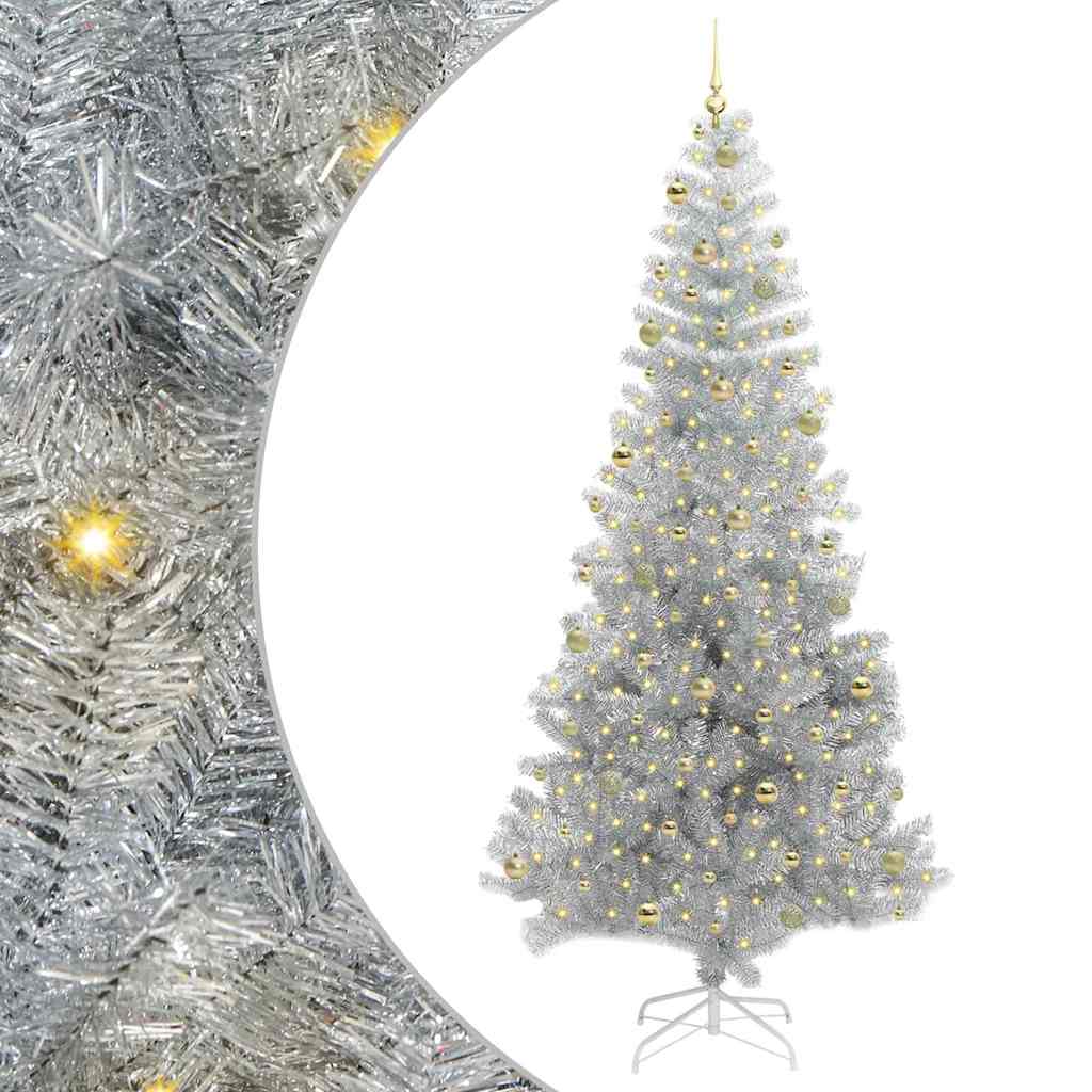 Christmas Tree with 300 LEDs with Stand Silver 240 cm PET
