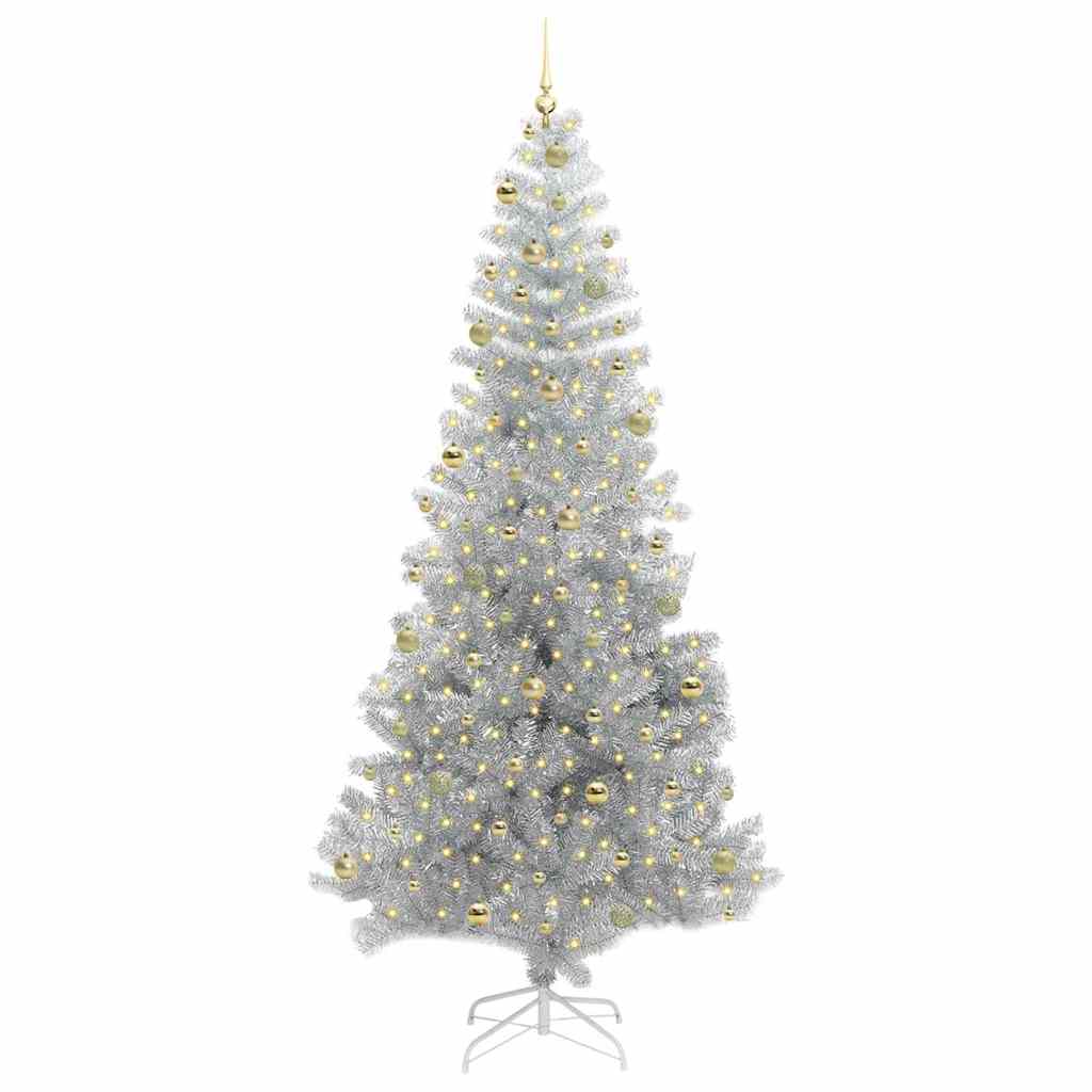 Christmas Tree with 300 LEDs with Stand Silver 240 cm PET