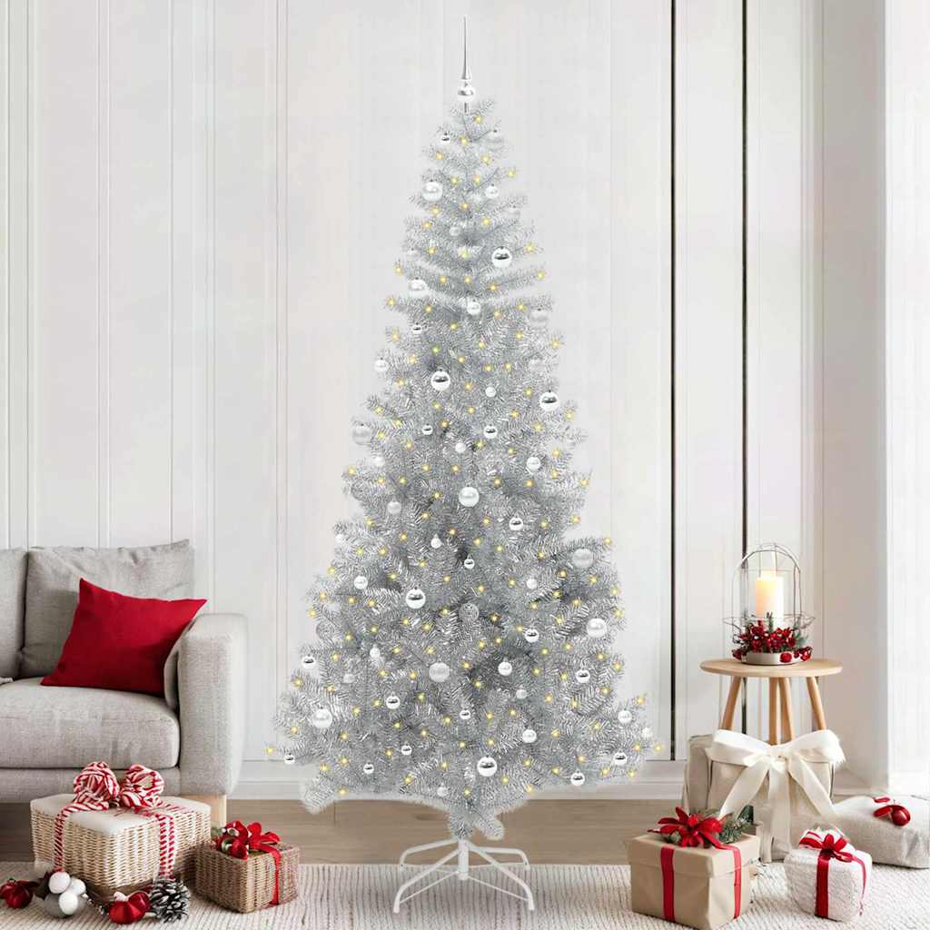 Christmas Tree with 300 LEDs with Stand Silver 240 cm PET