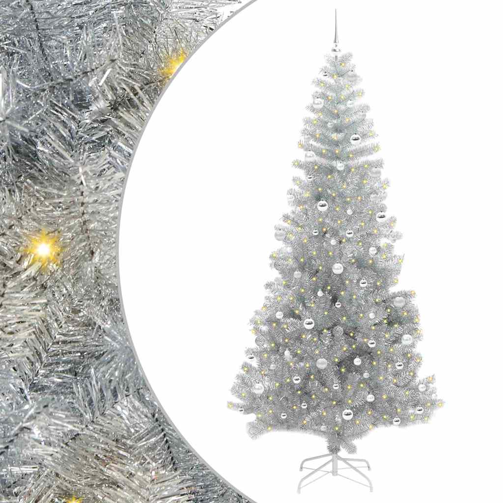 Christmas Tree with 300 LEDs with Stand Silver 240 cm PET