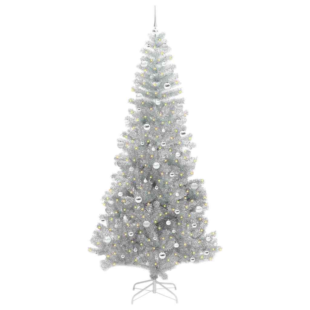 Christmas Tree with 300 LEDs with Stand Silver 240 cm PET