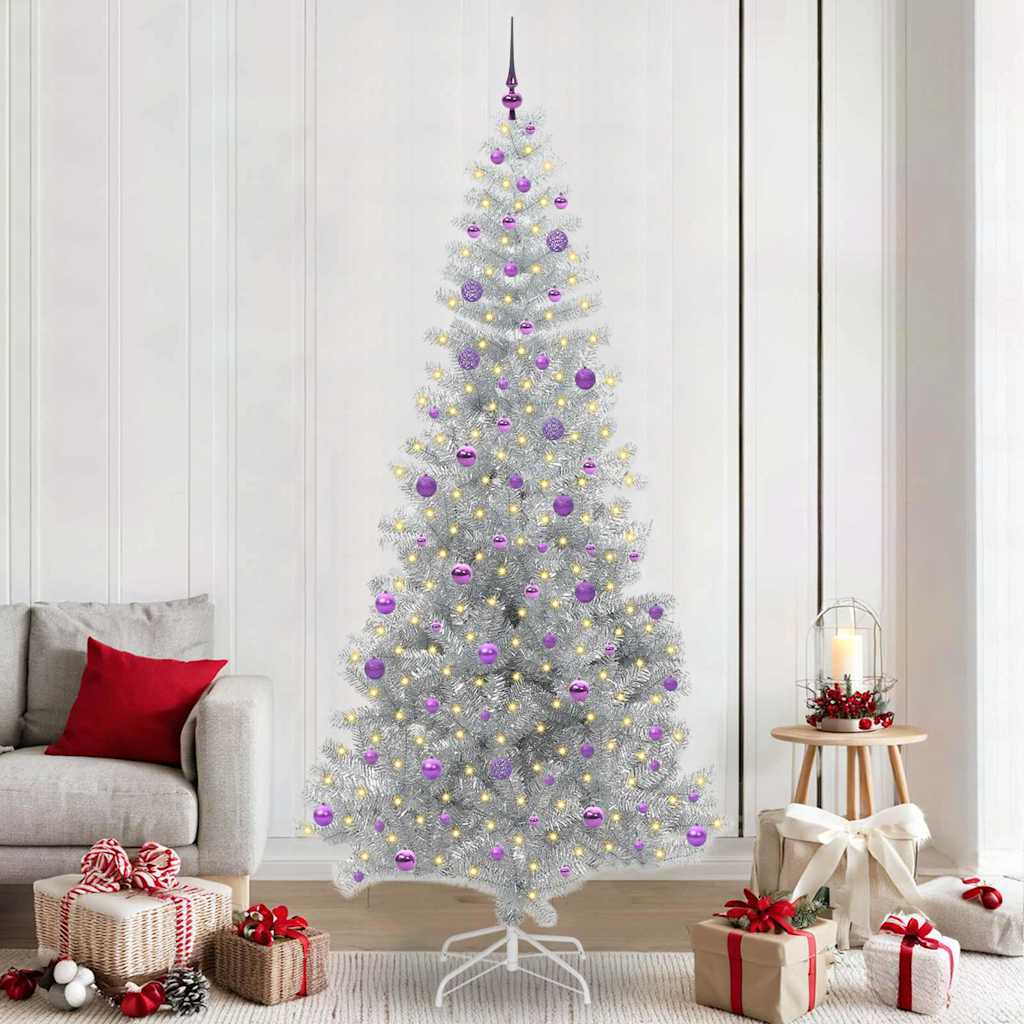 Christmas Tree with 300 LEDs with Stand Silver 240 cm PET