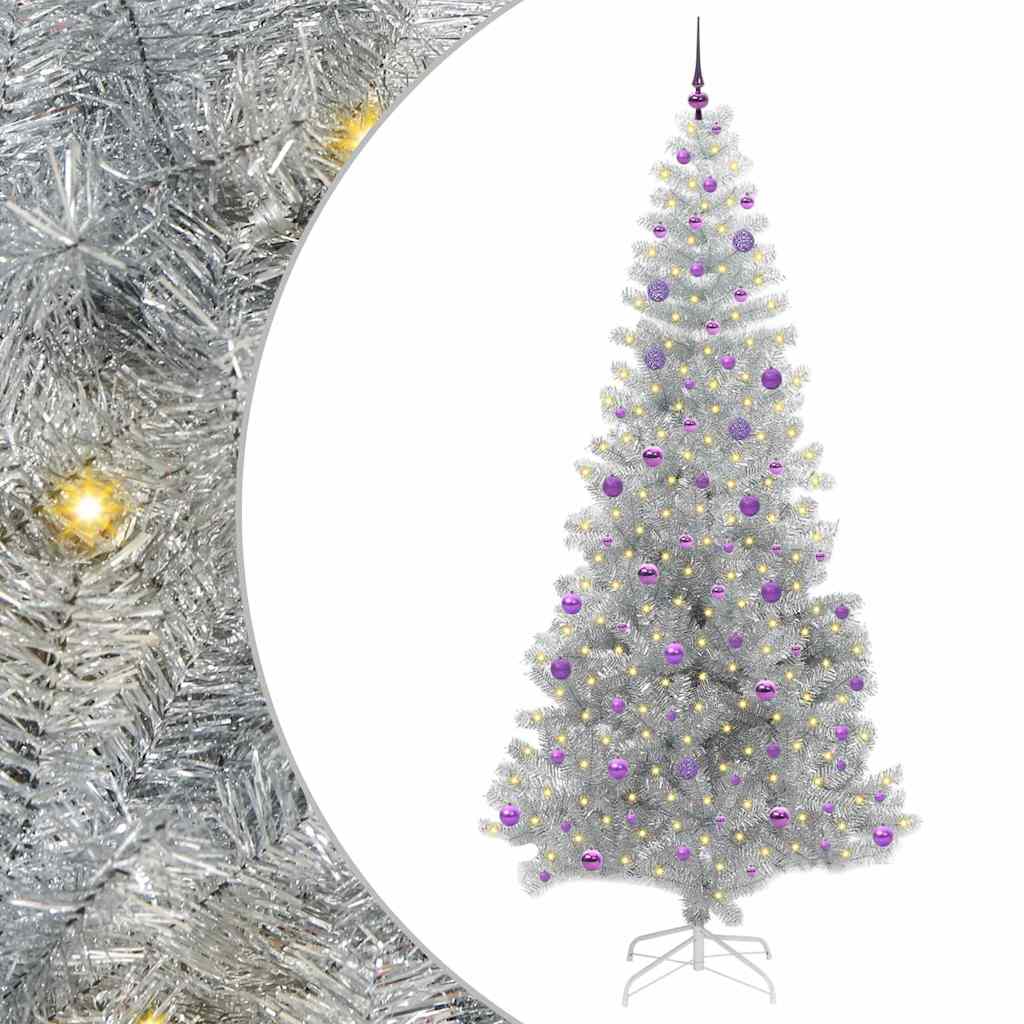 Christmas Tree with 300 LEDs with Stand Silver 240 cm PET