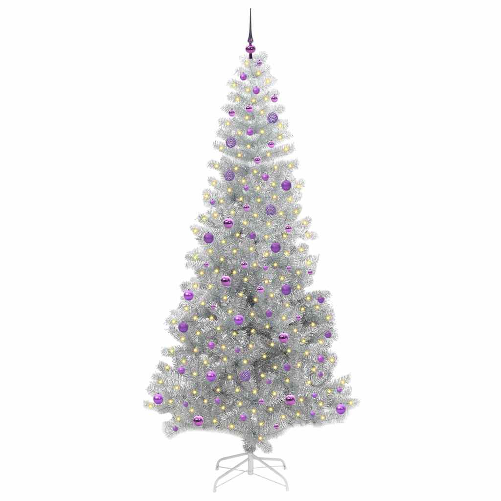 Christmas Tree with 300 LEDs with Stand Silver 240 cm PET