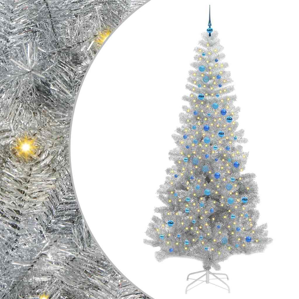 Christmas Tree with 300 LEDs with Stand Silver 240 cm PET