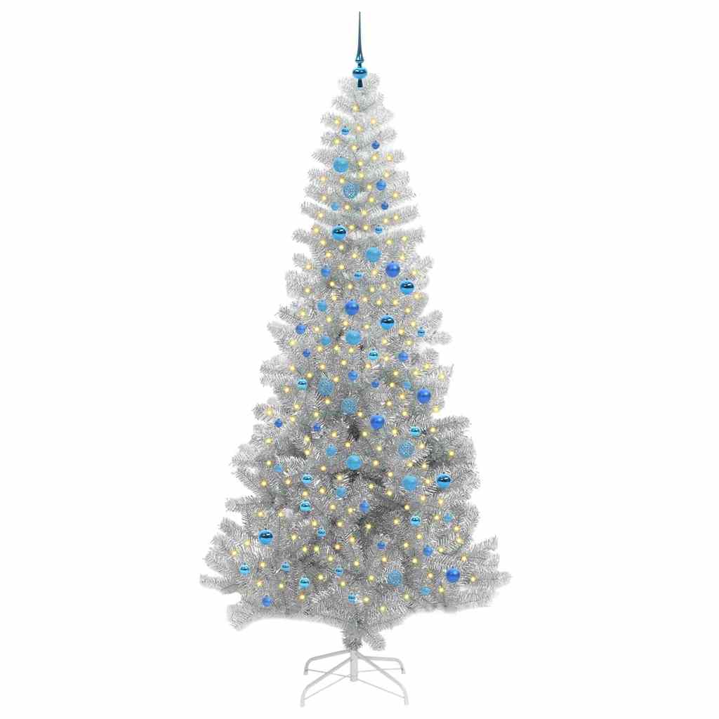 Christmas Tree with 300 LEDs with Stand Silver 240 cm PET