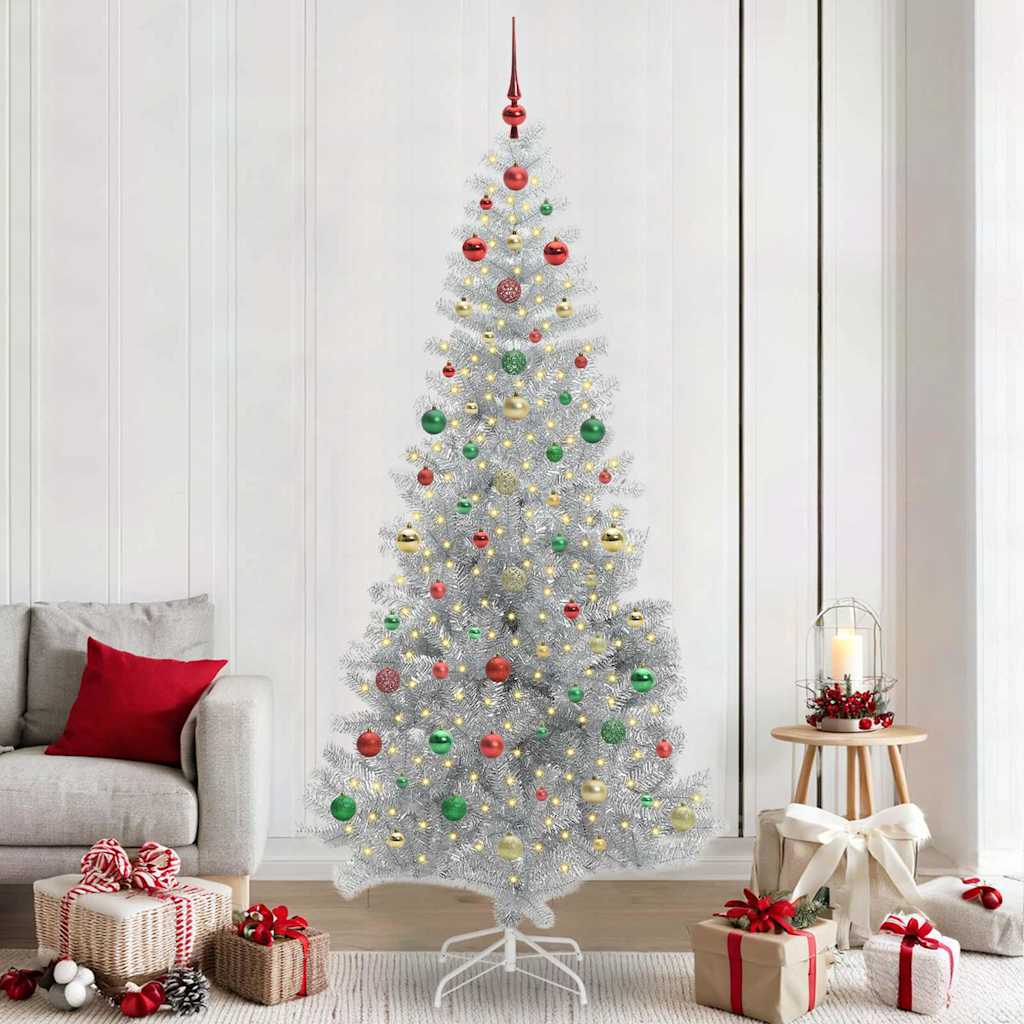 Christmas Tree with 300 LEDs with Stand Silver 240 cm PET