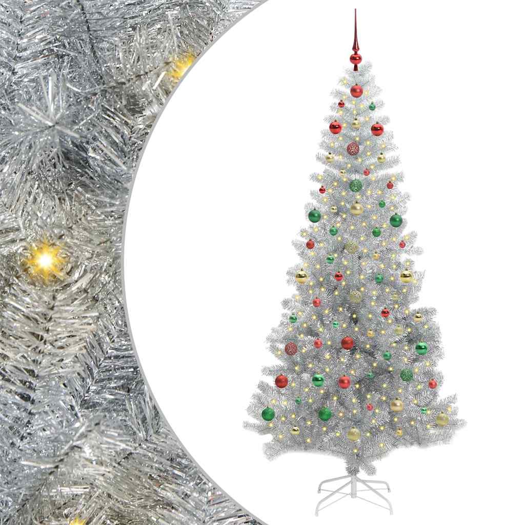 Christmas Tree with 300 LEDs with Stand Silver 240 cm PET