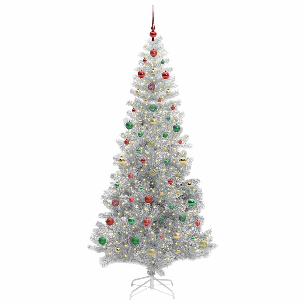 Christmas Tree with 300 LEDs with Stand Silver 240 cm PET