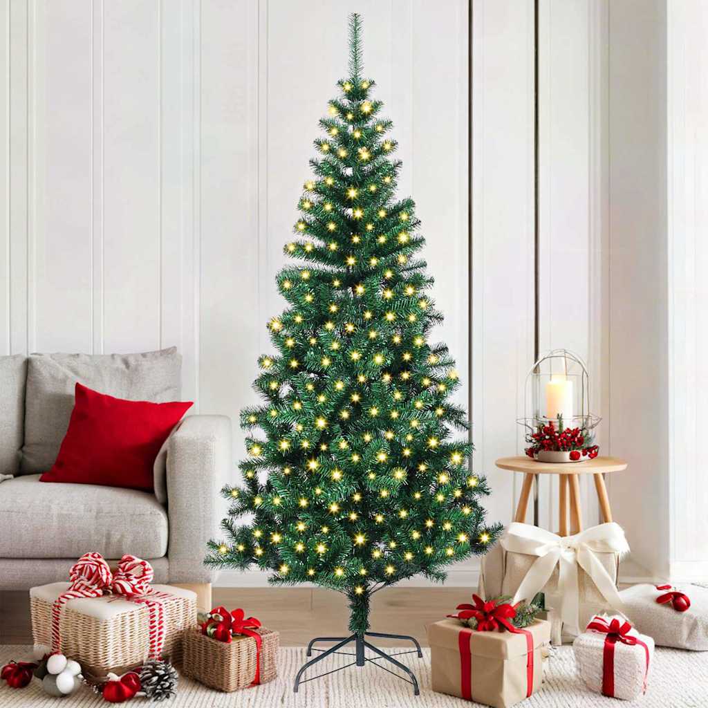 Artificial Pre-lit Christmas Tree Green 180 cm PVC and Metal