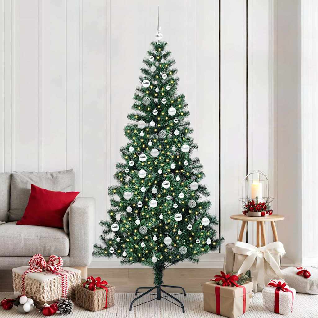 Artificial Pre-lit Christmas Tree Green 210 cm PVC and Metal