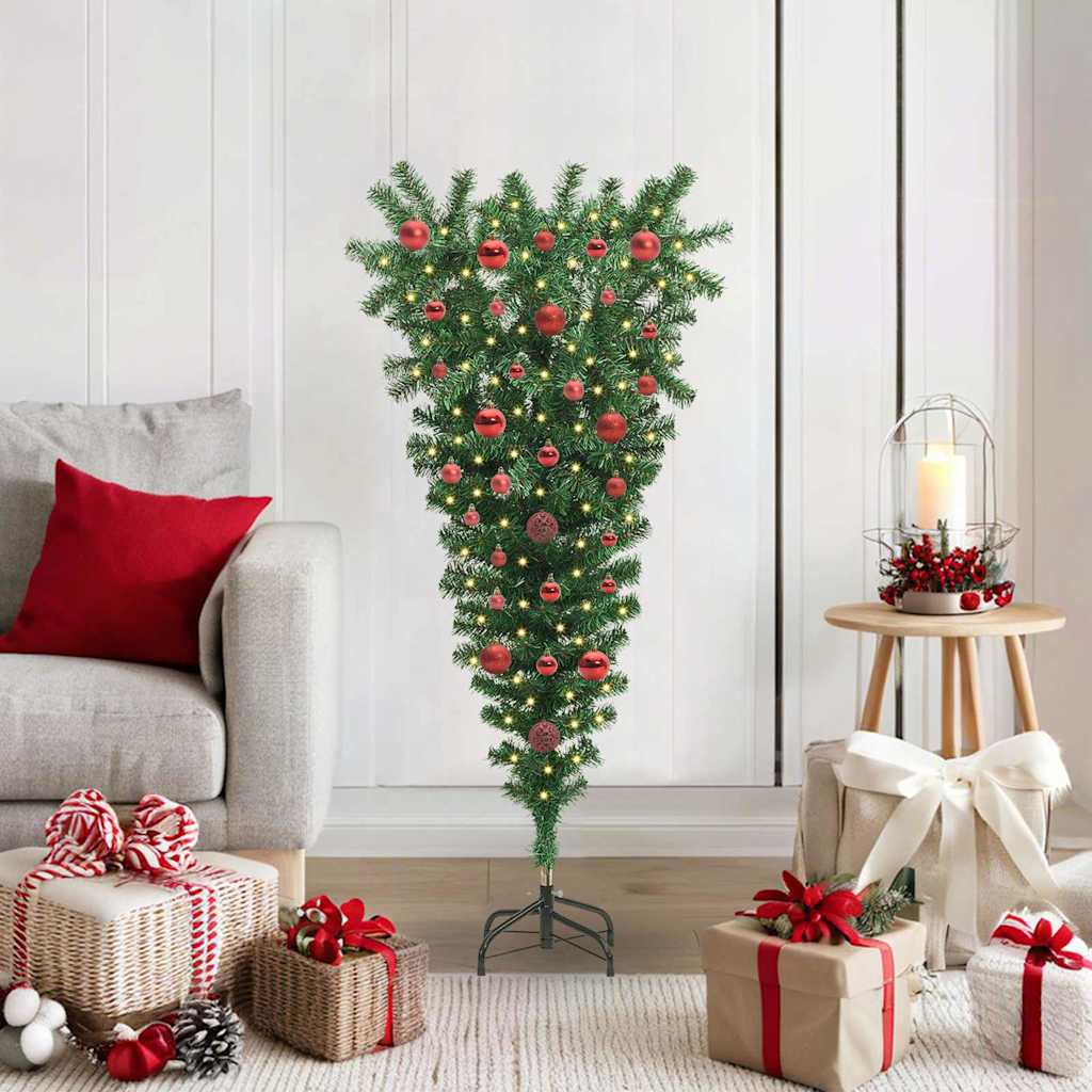 Upside-down Artificial Pre-lit Christmas Tree with Ball Set