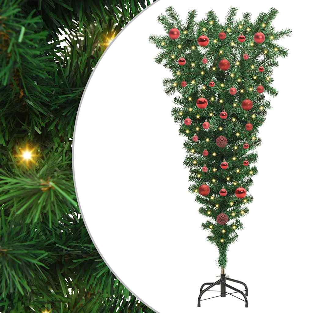 Upside-down Artificial Pre-lit Christmas Tree with Ball Set