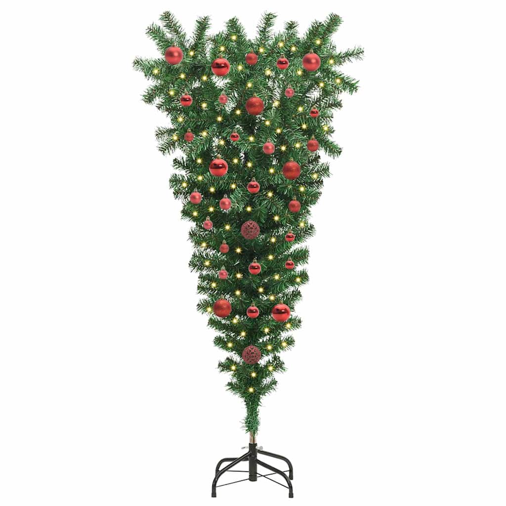 Upside-down Artificial Pre-lit Christmas Tree with Ball Set