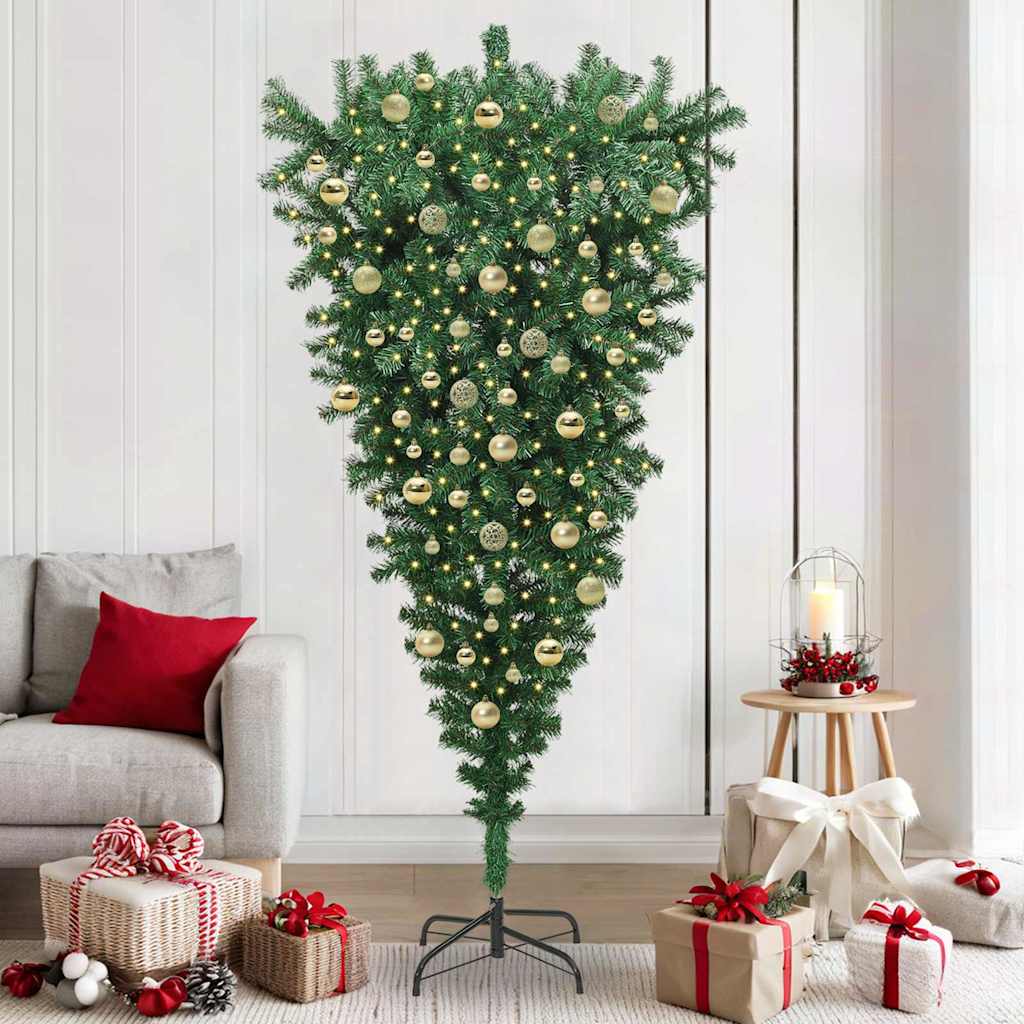 Upside-down Artificial Pre-lit Christmas Tree with Ball Set