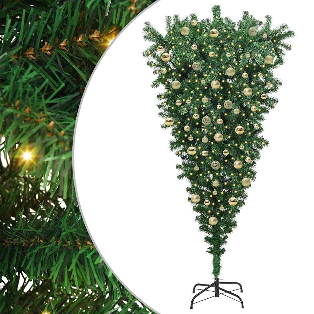 Upside-down Artificial Pre-lit Christmas Tree with Ball Set