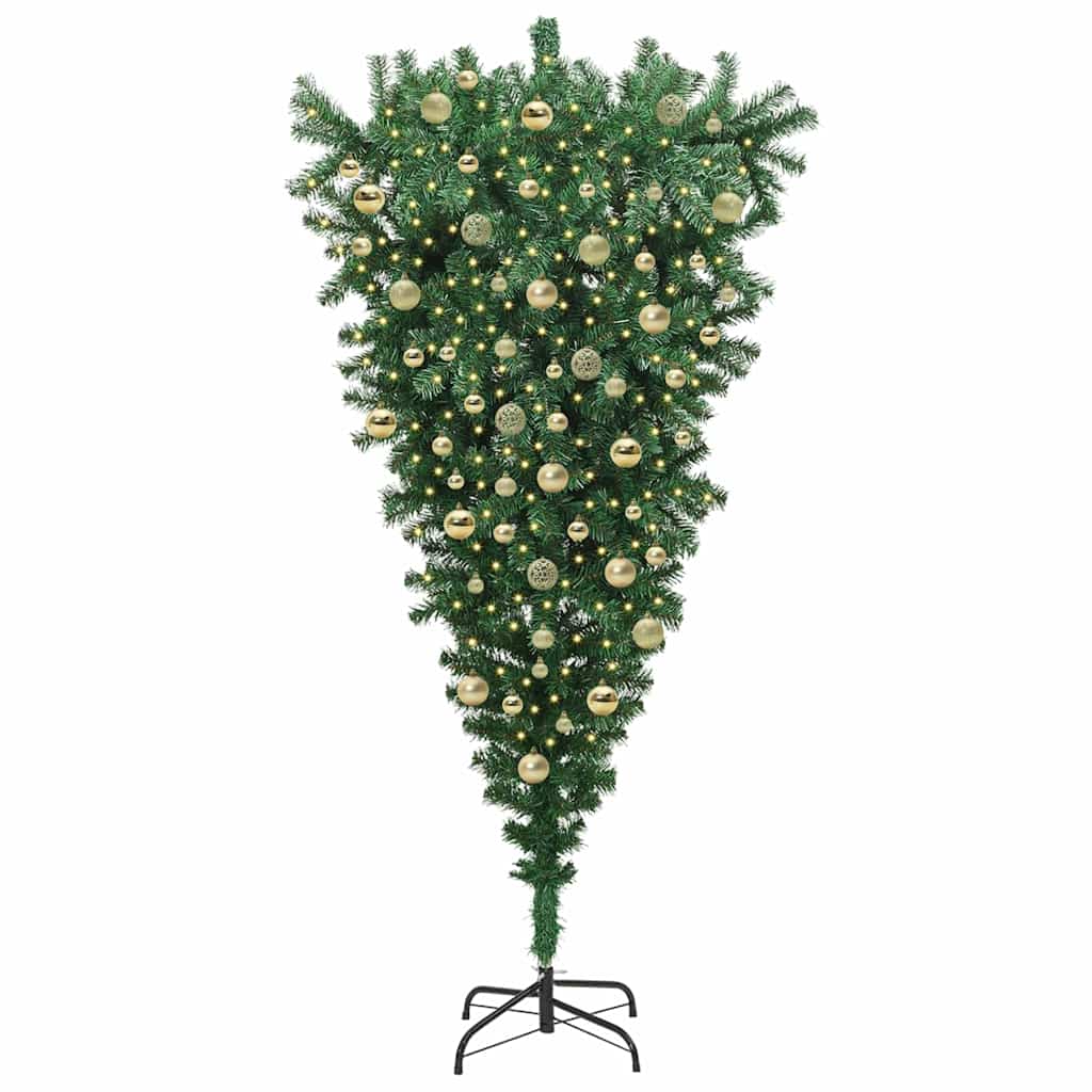 Upside-down Artificial Pre-lit Christmas Tree with Ball Set
