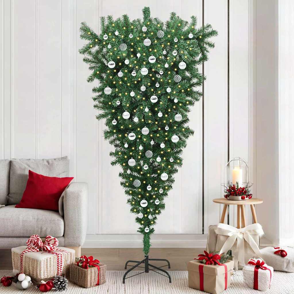 Upside-down Artificial Pre-lit Christmas Tree with Ball Set