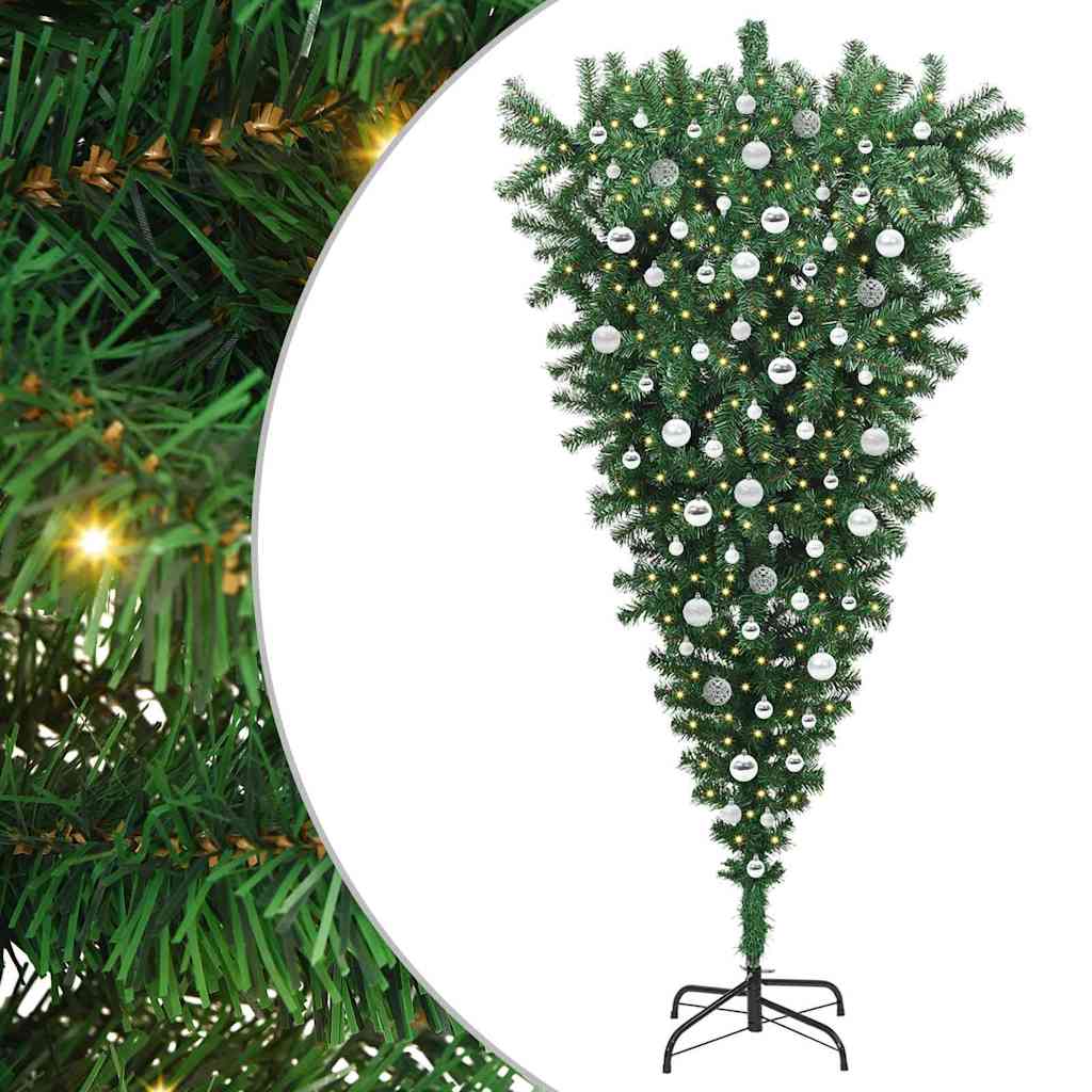 Upside-down Artificial Pre-lit Christmas Tree with Ball Set