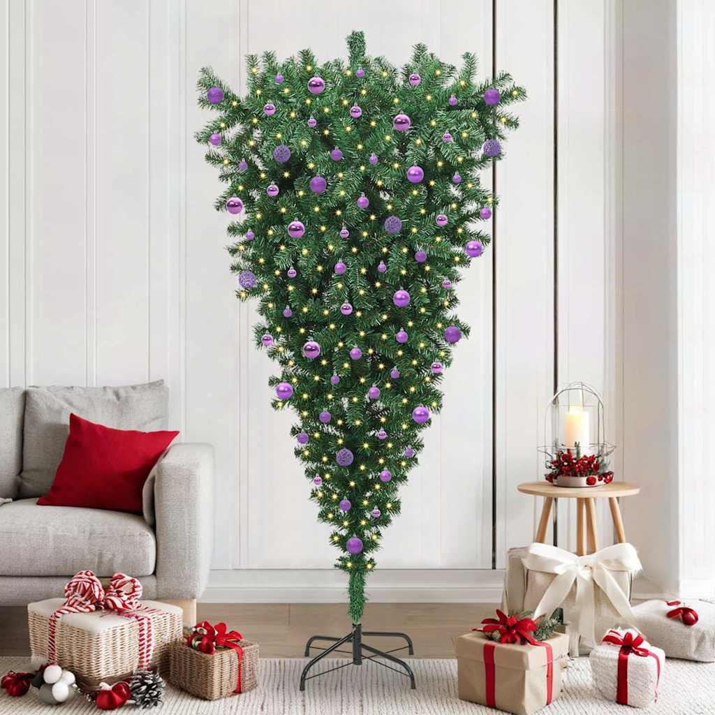 Upside-down Artificial Pre-lit Christmas Tree with Ball Set