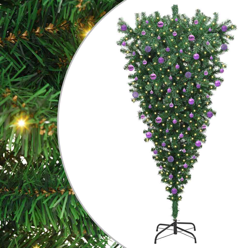 Upside-down Artificial Pre-lit Christmas Tree with Ball Set