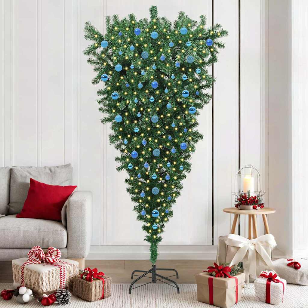 Upside-down Artificial Pre-lit Christmas Tree with Ball Set