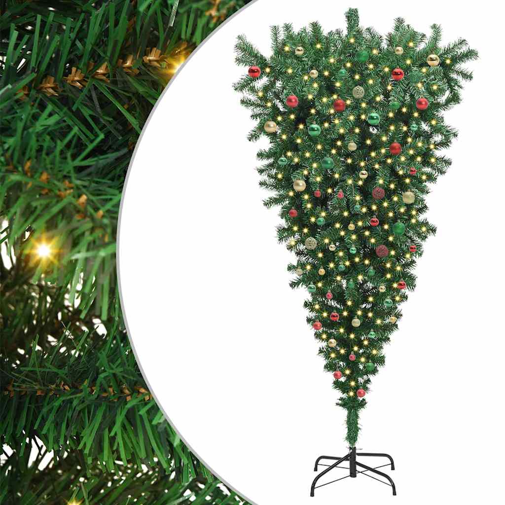 Upside-down Artificial Pre-lit Christmas Tree with Ball Set