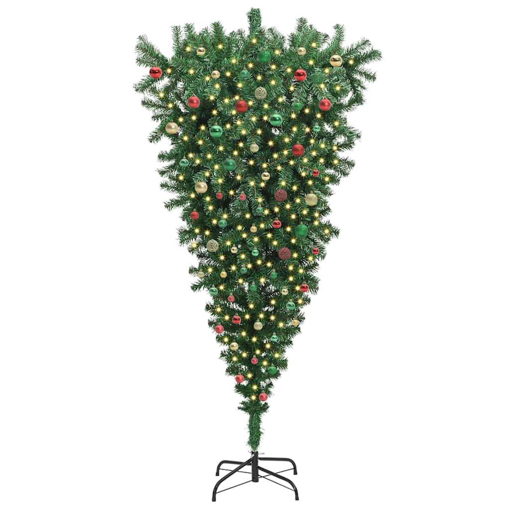 Upside-down Artificial Pre-lit Christmas Tree with Ball Set