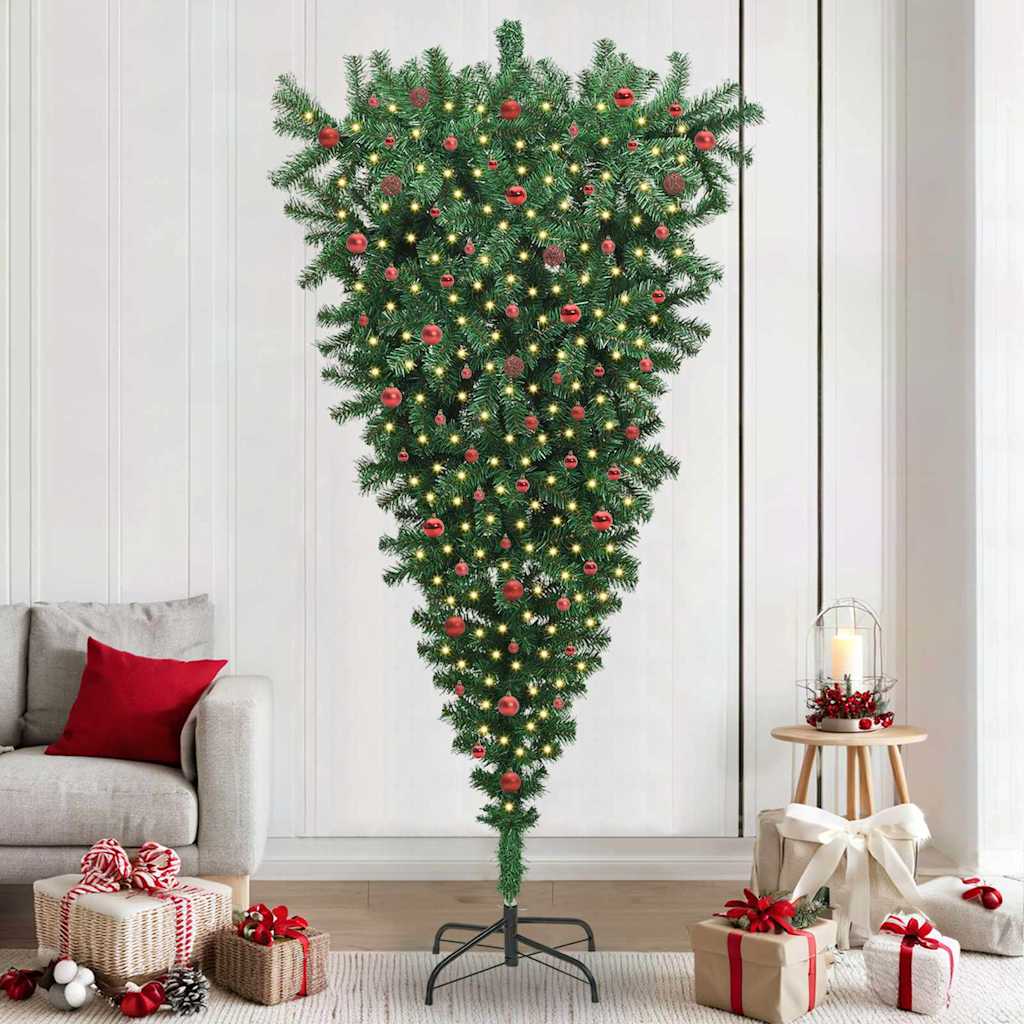 Upside-down Artificial Pre-lit Christmas Tree with Ball Set